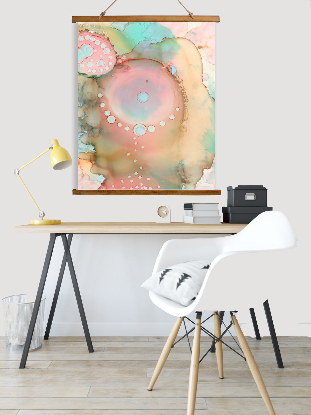 Whimsical Wood Slat Tapestry &quot;Organic in Pastel&quot;