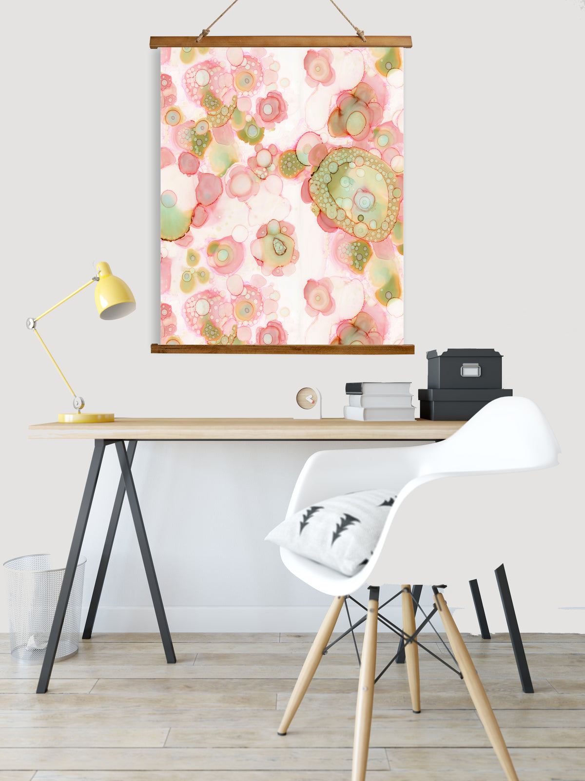 Whimsical Wood Slat Tapestry &quot;Organic in Pink&quot;