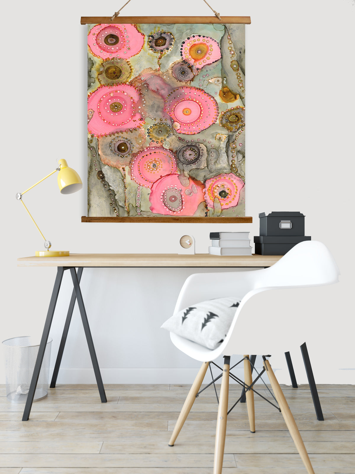 Whimsical Wood Slat Tapestry &quot;Pink Matter&quot;