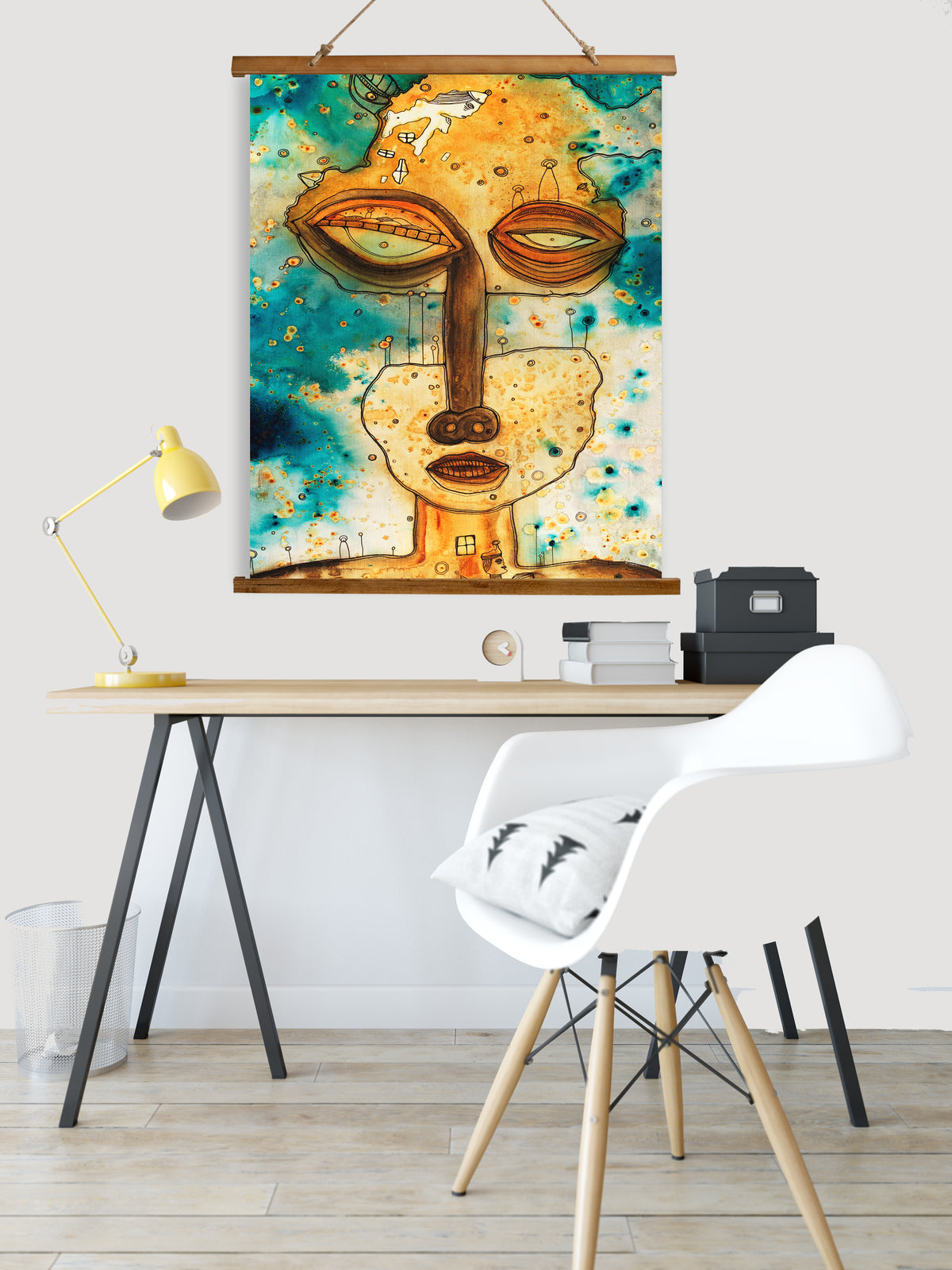 Whimsical Wood Slat Tapestry &quot;Separation Anxiety&quot;