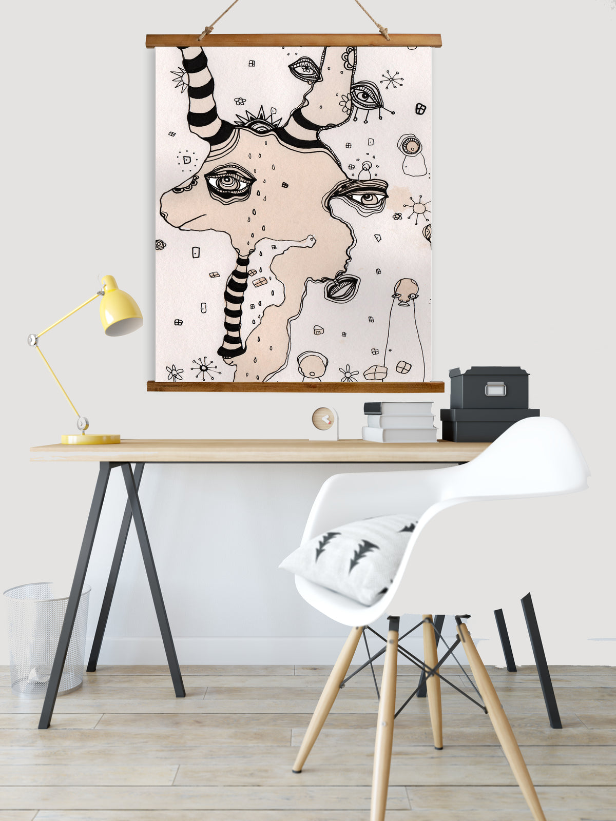 Whimsical Wood Slat Tapestry &quot;Stained 02&quot;