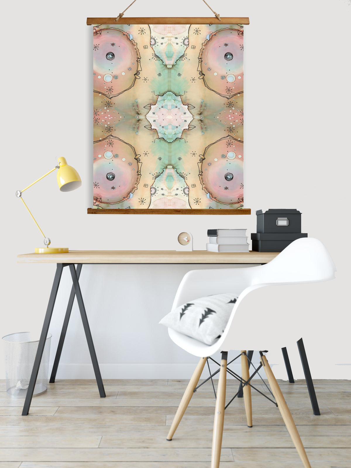 Whimsical Wood Slat Tapestry &quot;Turn Around&quot;