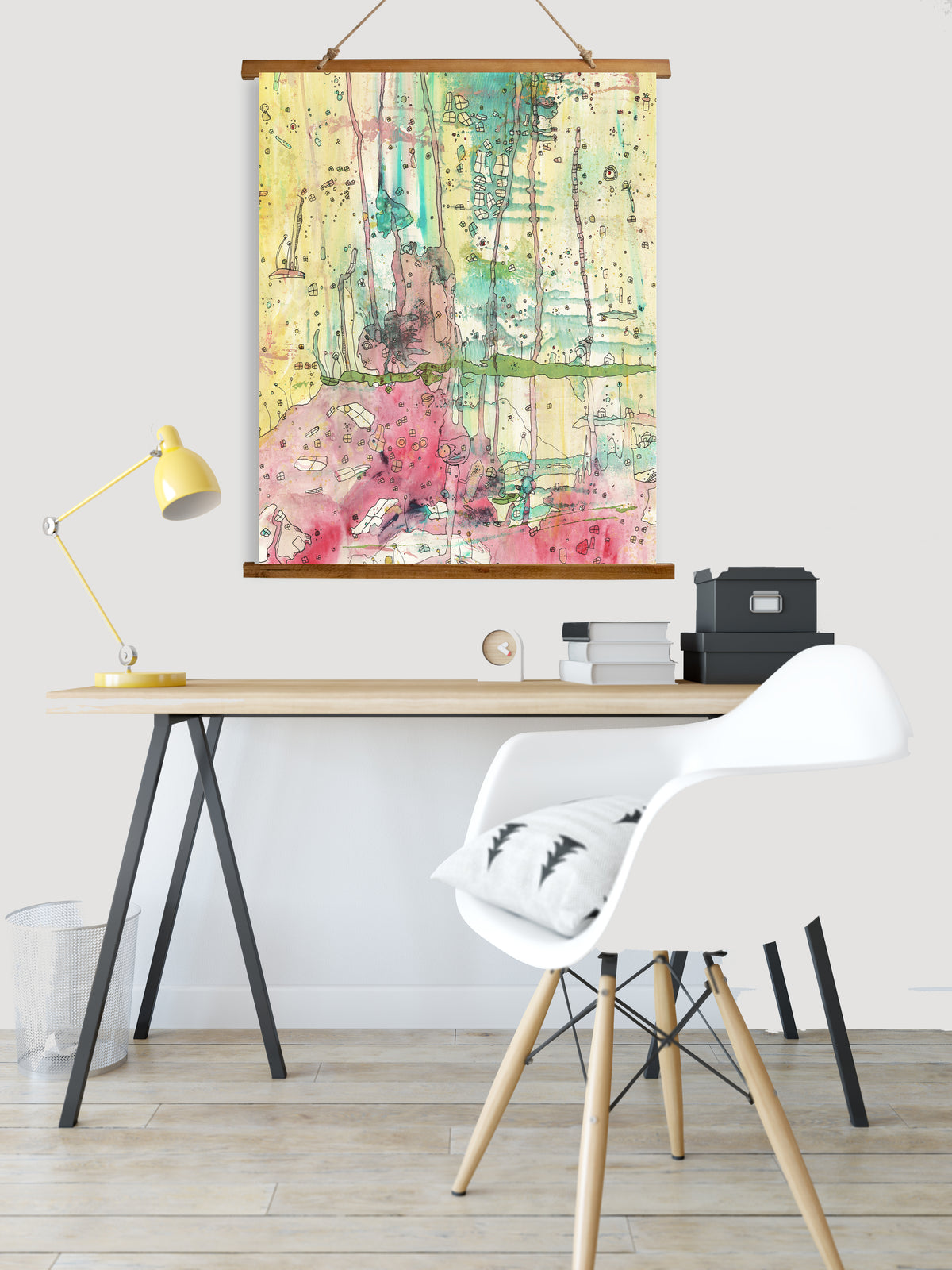 Whimsical Wood Slat Tapestry &quot;Wonderland&quot;