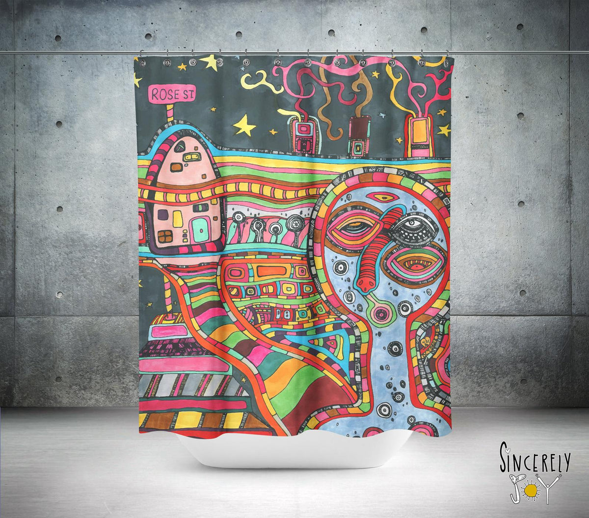 Abstract Mixed Media Shower Curtain &#39;Rose St&#39;