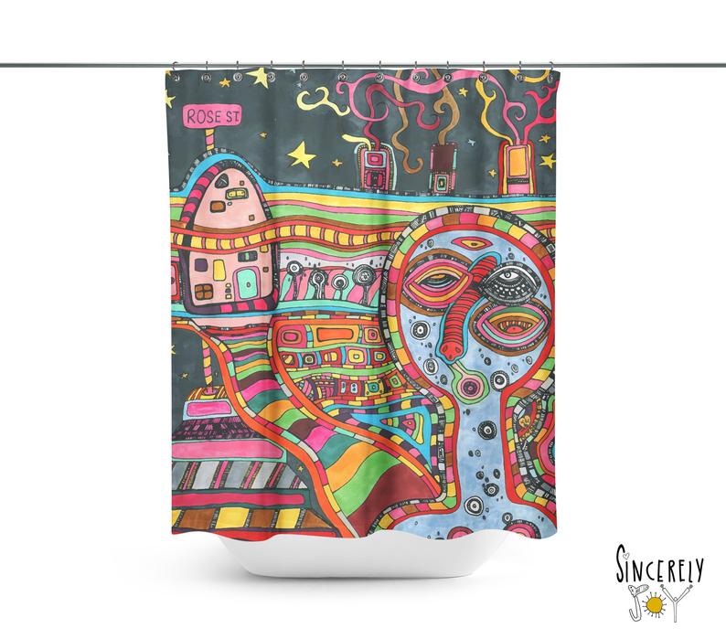 Abstract Mixed Media Shower Curtain 'Rose St'