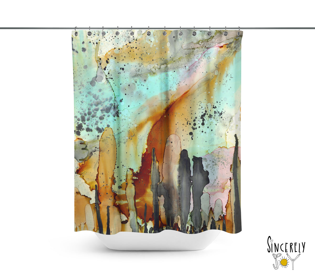 Abstract Mixed Media Shower Curtain &#39;From the Heavens&#39;