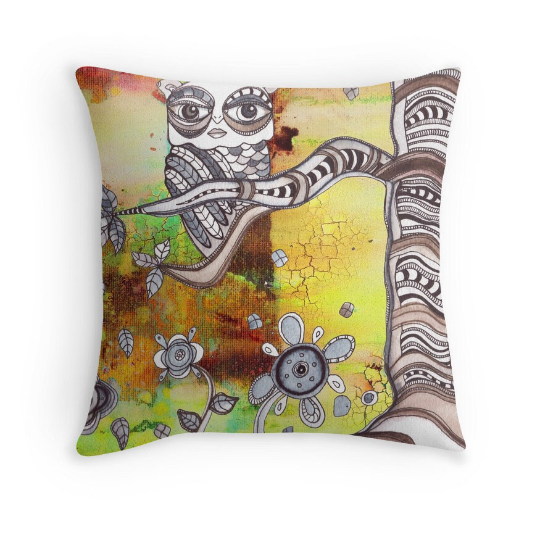 Outdoor Pillow Cushion &quot;Surreal Owl III&quot;