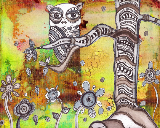 Outdoor Pillow Cushion &quot;Surreal Owl III&quot;