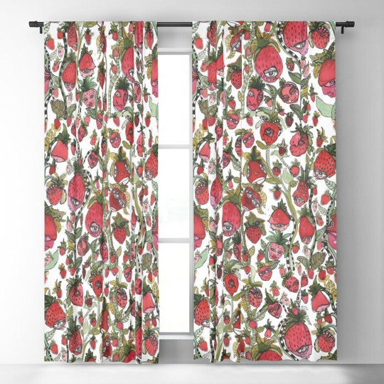Window Curtains "Strawberry Friends in white"