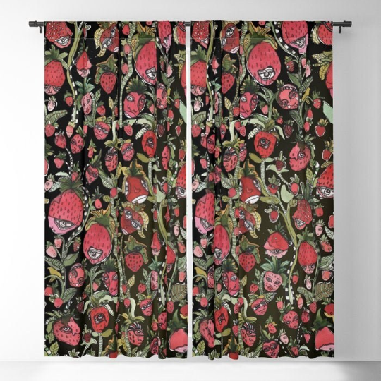 Window Curtains &quot;Strawberry Friends Black&quot;