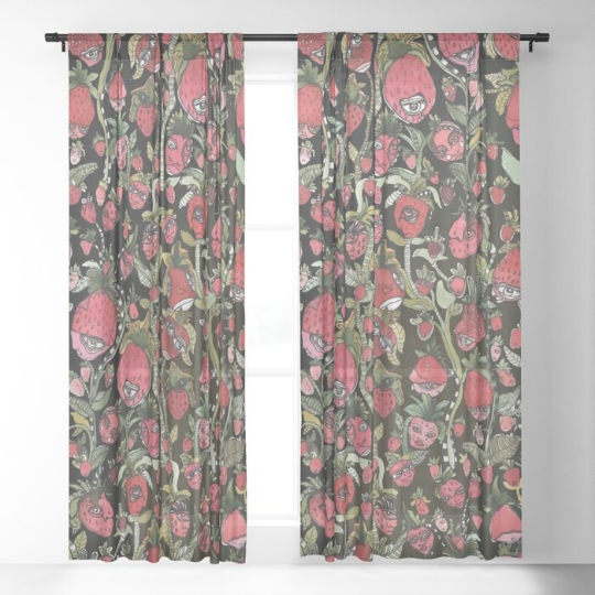Window Curtains &quot;Strawberry Friends Black&quot;