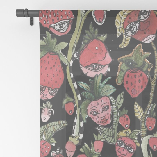 Window Curtains &quot;Strawberry Friends Black&quot;
