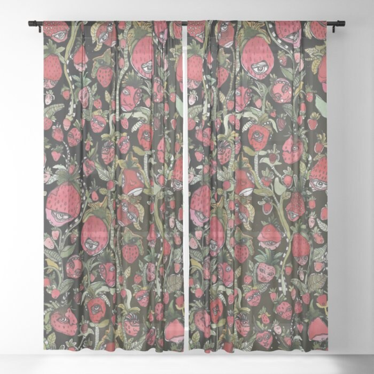 Window Curtains &quot;Strawberry Friends Black&quot;
