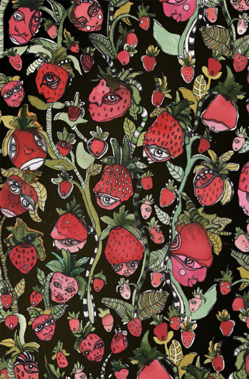 Window Curtains &quot;Strawberry Friends Black&quot;