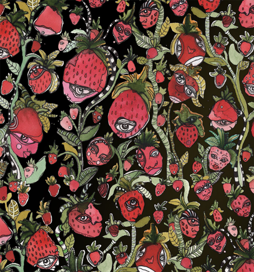 Window Curtains &quot;Strawberry Friends Black&quot;