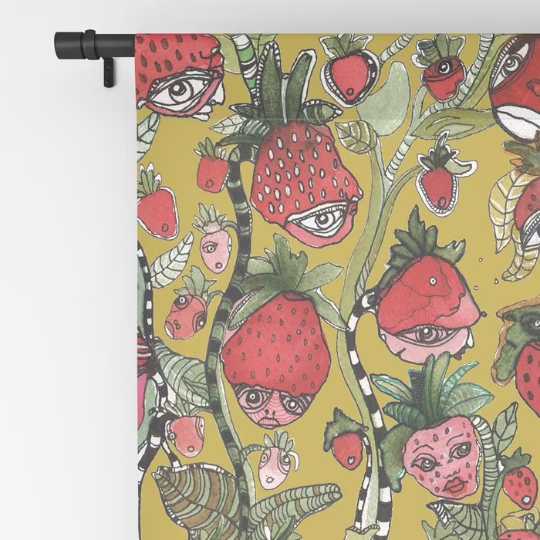 Window Curtains &quot;Strawberry Friends in Green&quot;