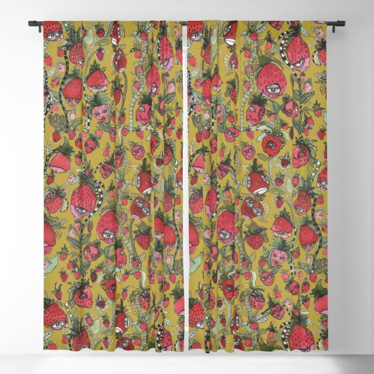 Window Curtains &quot;Strawberry Friends in Green&quot;