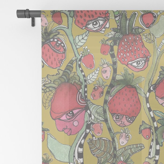 Window Curtains &quot;Strawberry Friends in Green&quot;