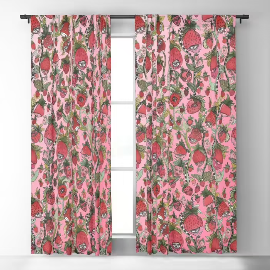 Window Curtains &quot;Strawberry Friends in Pink&quot;