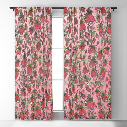 Window Curtains "Strawberry Friends in Pink"