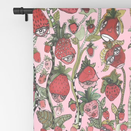 Window Curtains &quot;Strawberry Friends in Pink&quot;