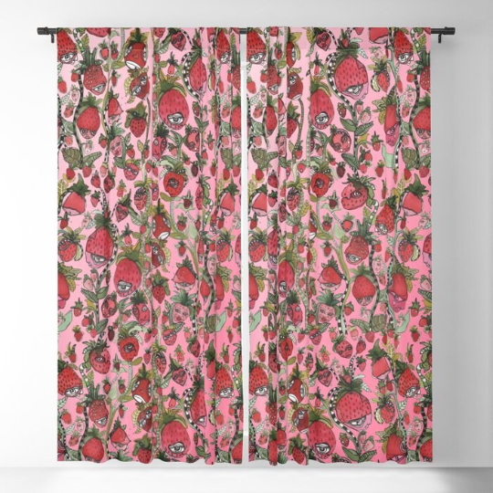 Window Curtains &quot;Strawberry Friends in Pink&quot;