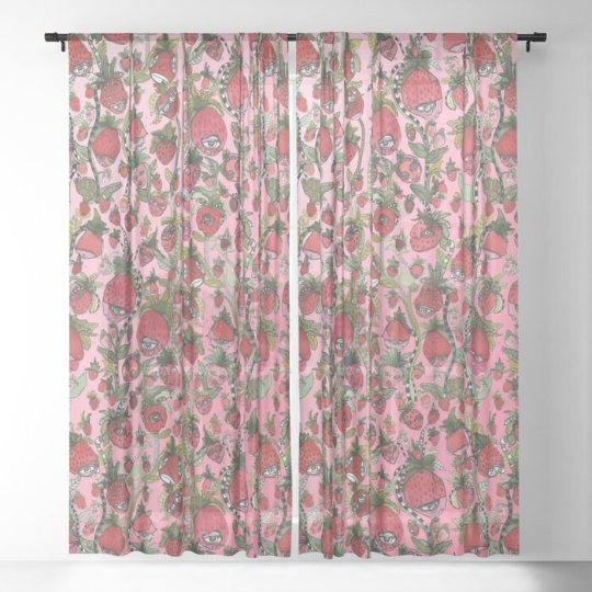 Window Curtains &quot;Strawberry Friends in Pink&quot;
