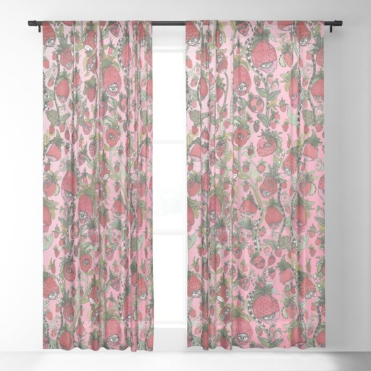 Window Curtains &quot;Strawberry Friends in Pink&quot;