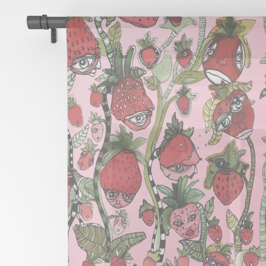 Window Curtains &quot;Strawberry Friends in Pink&quot;