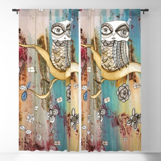 Window Curtains &quot;Surreal Owl 1&quot;