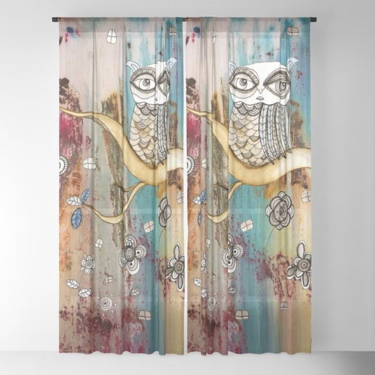 Window Curtains &quot;Surreal Owl 1&quot;