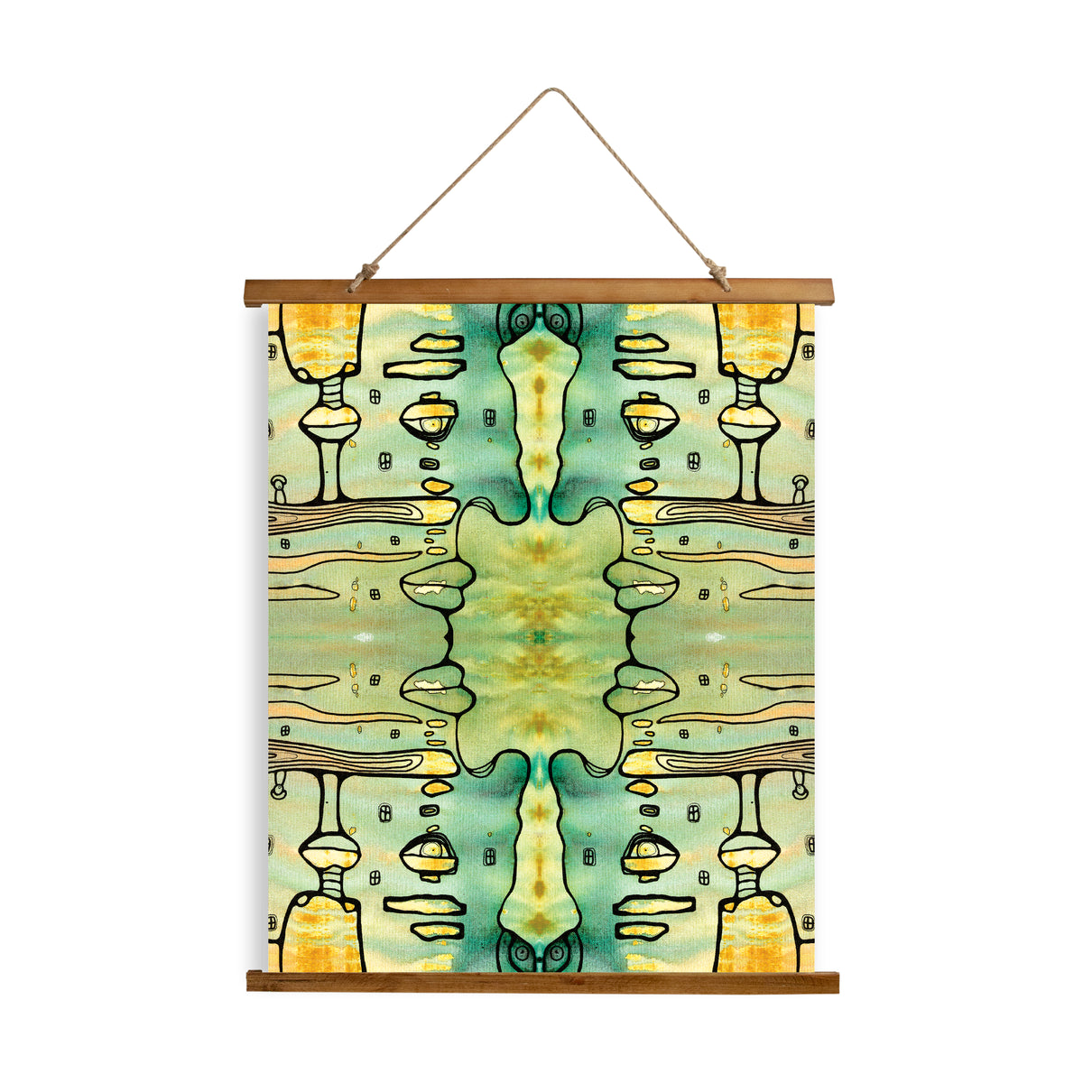 Whimsical Wood Slat Tapestry &quot;Blue Men&quot;