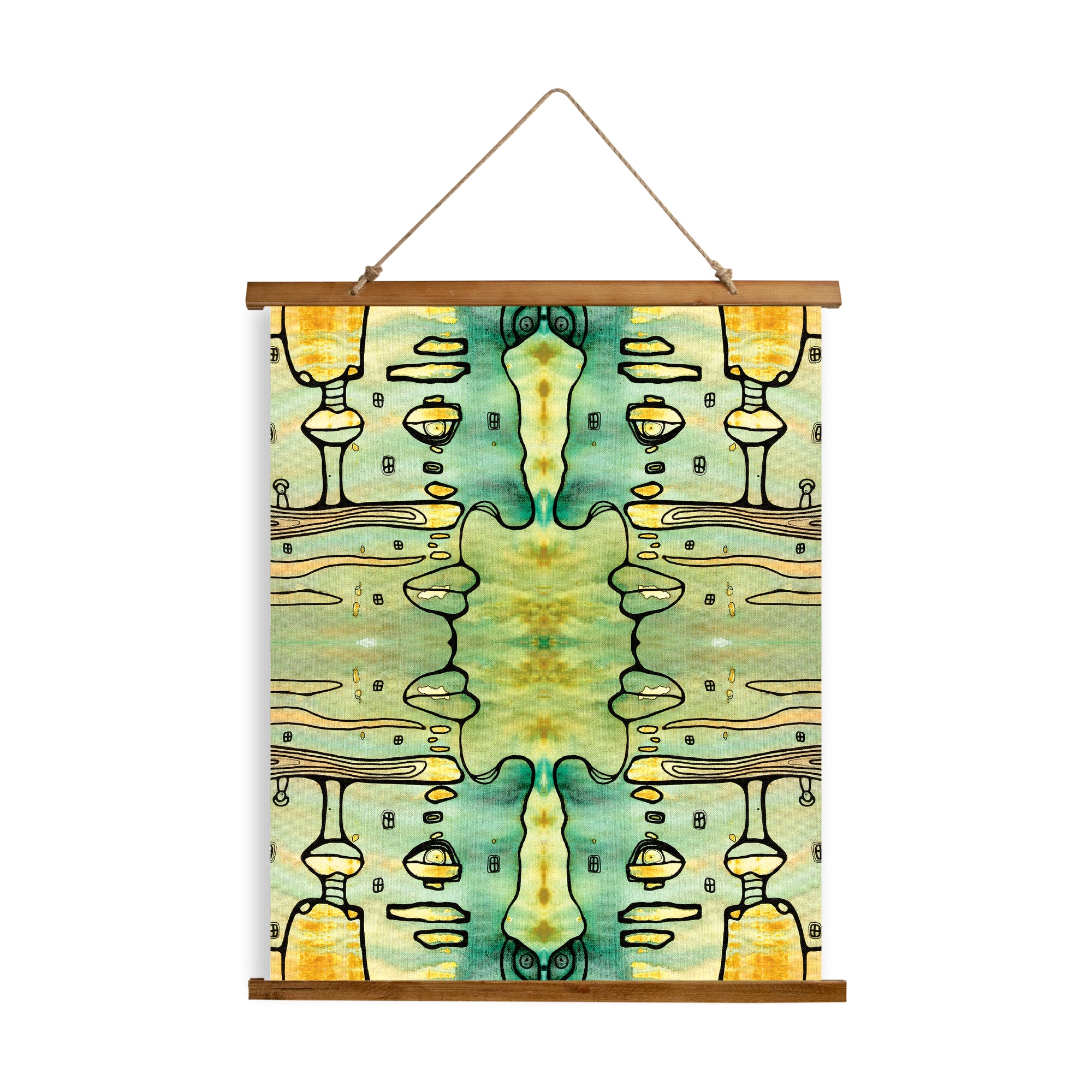 Whimsical Wood Slat Tapestry "Blue Men"