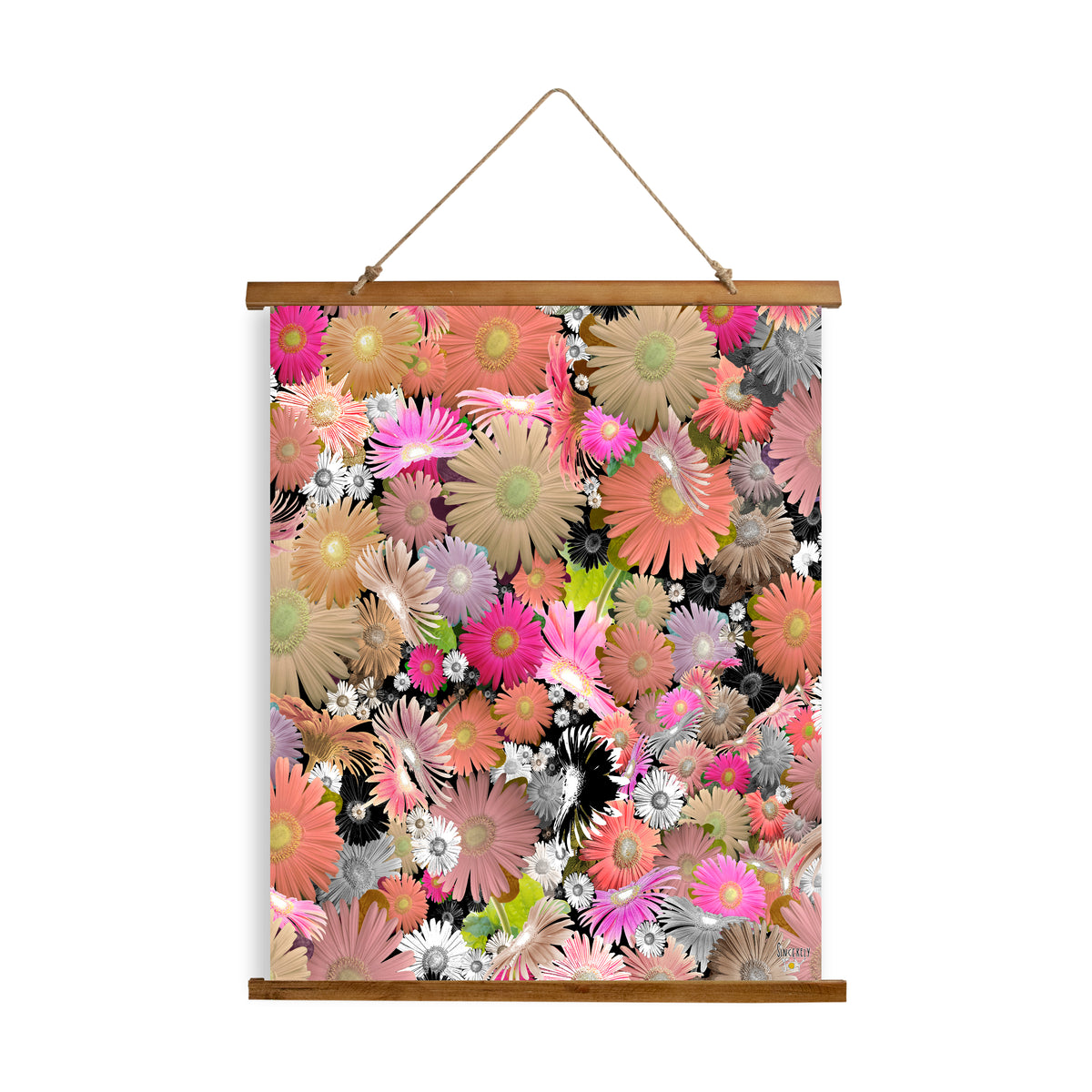 Whimsical Wood Slat Tapestry &quot;C Floral&quot;