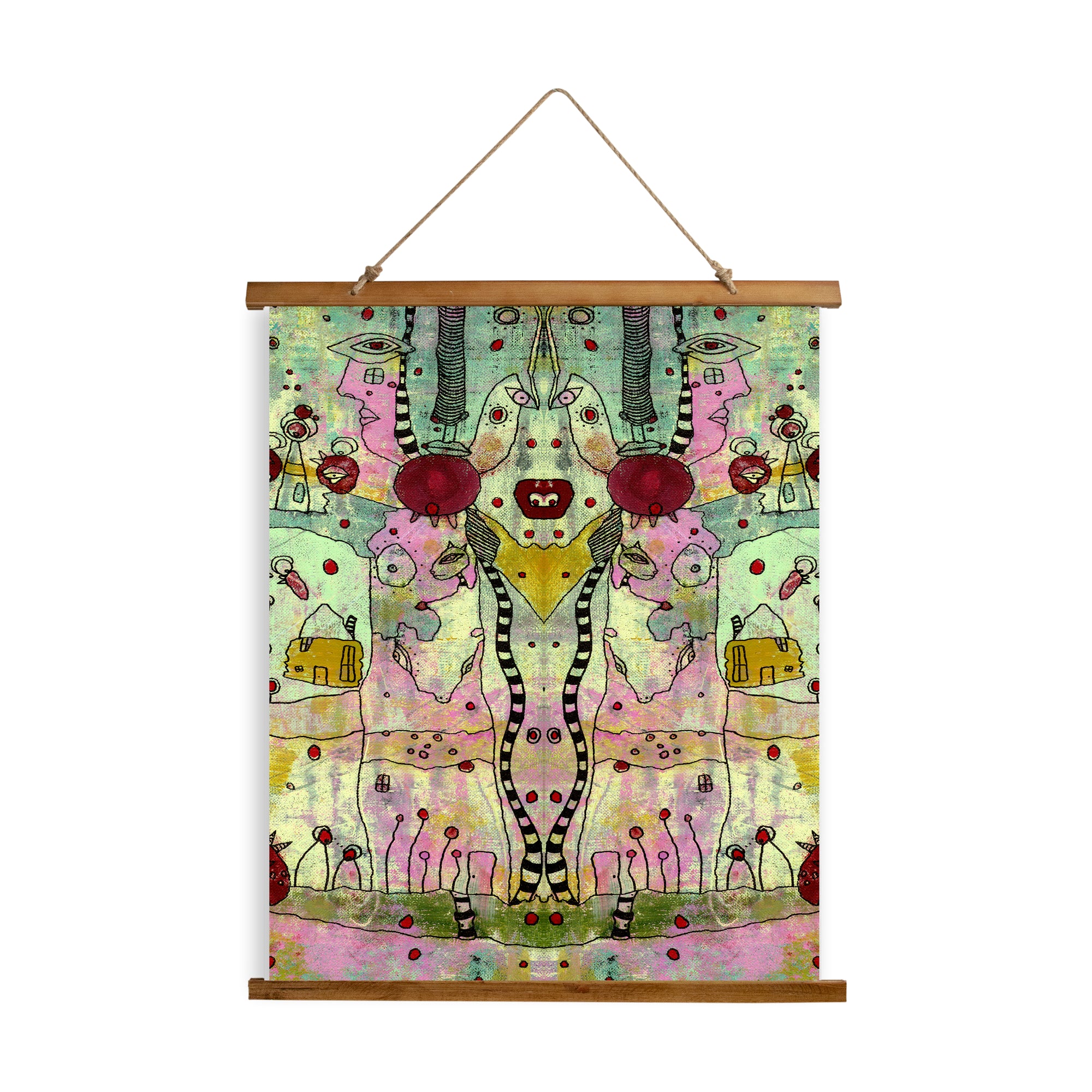 Whimsical Wood Slat Tapestry "Cut it out"