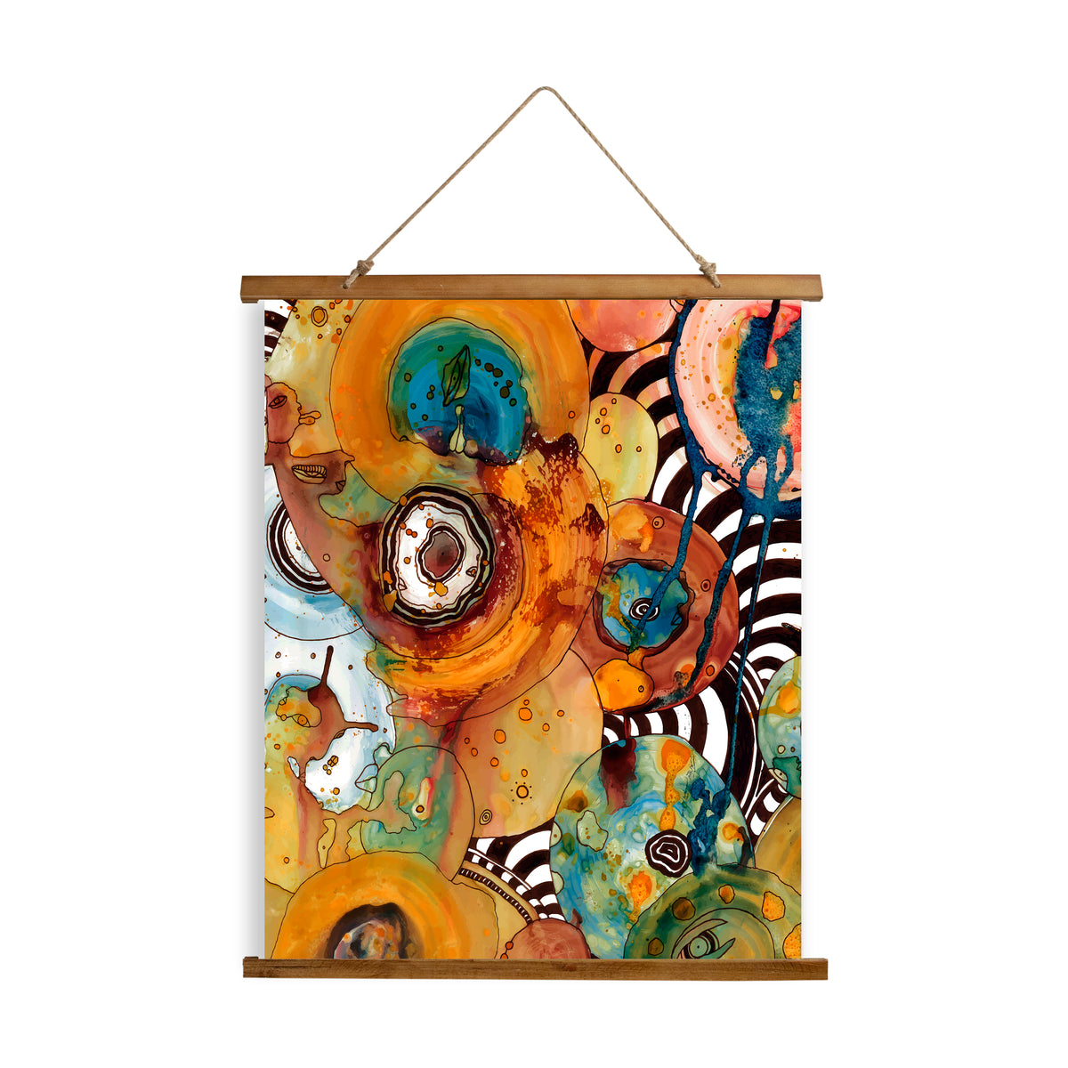 Whimsical Wood Slat Tapestry &quot;Energy Abstract&quot;