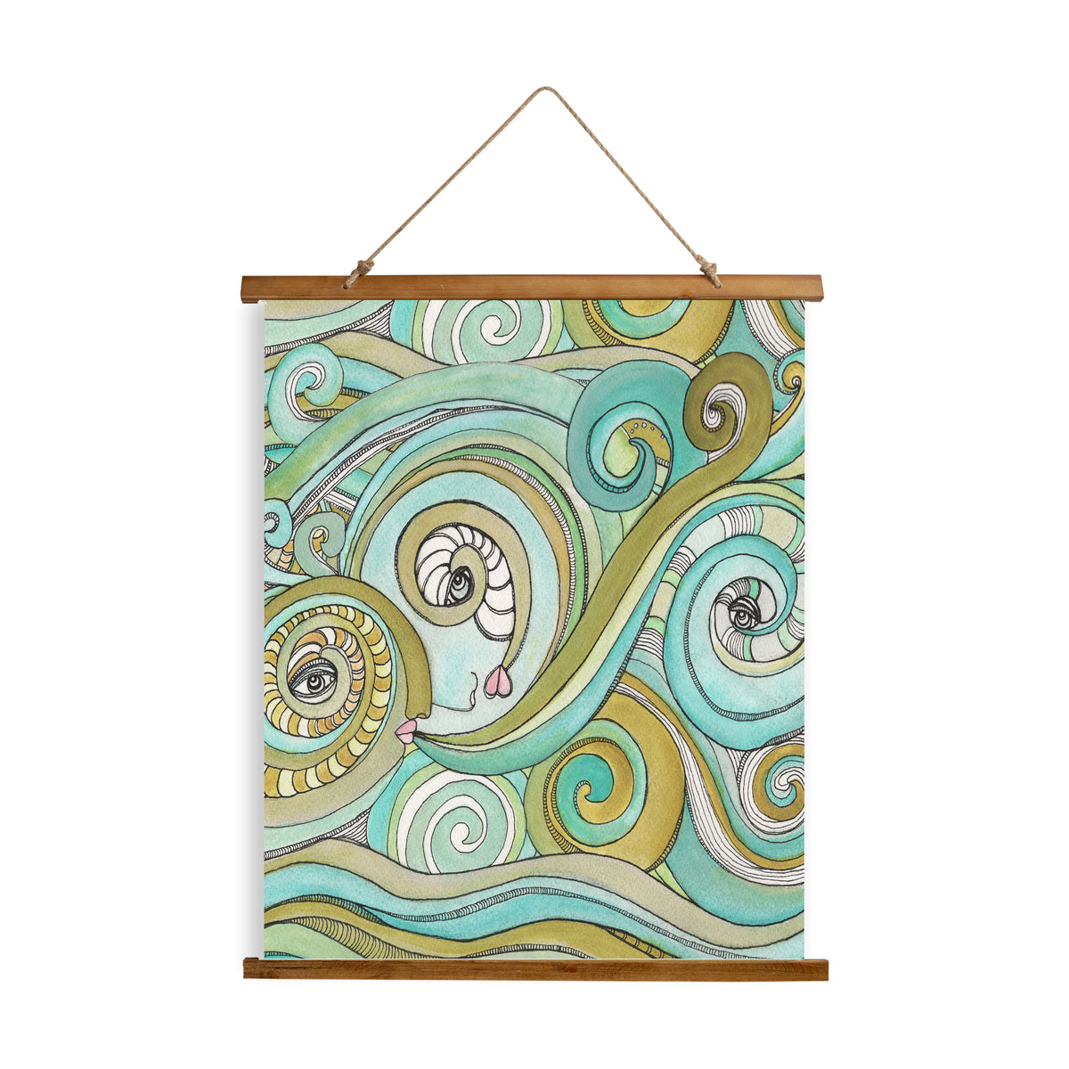 Whimsical Wood Slat Tapestry &quot;Honeydew Ocean&quot;