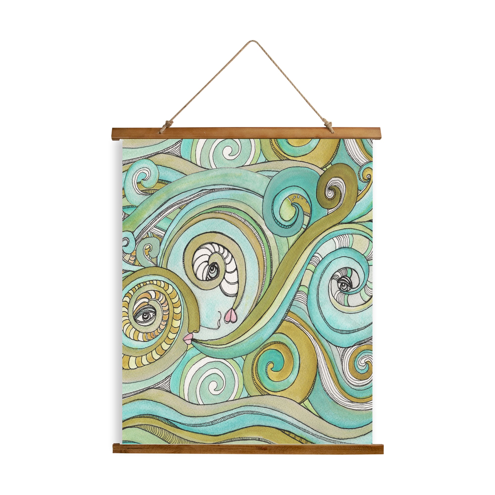 Whimsical Wood Slat Tapestry "Honeydew Ocean"