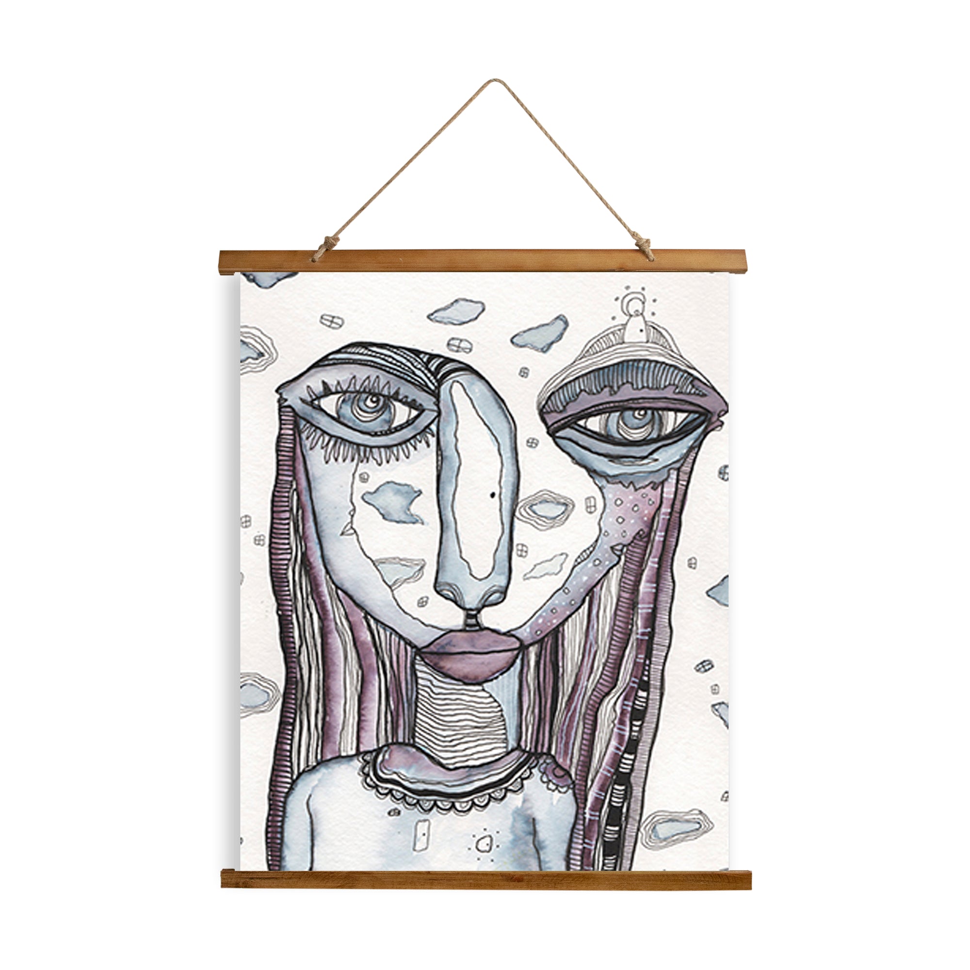 Whimsical Wood Slat Tapestry "In Her Dreams"