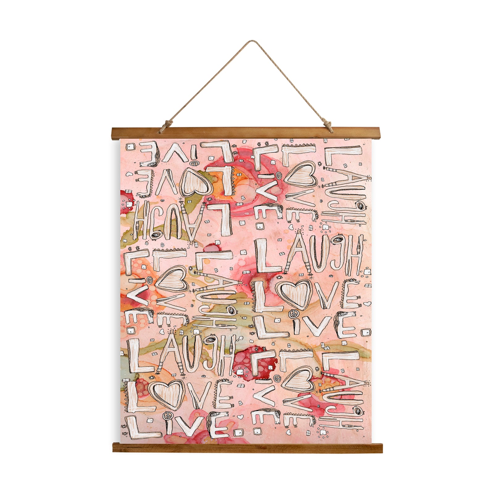 Whimsical Wood Slat Tapestry "Laugh Love Live"