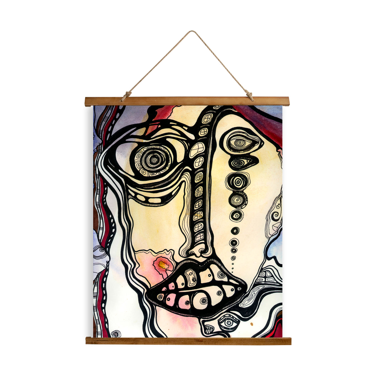Whimsical Wood Slat Tapestry &quot;New Man&quot;
