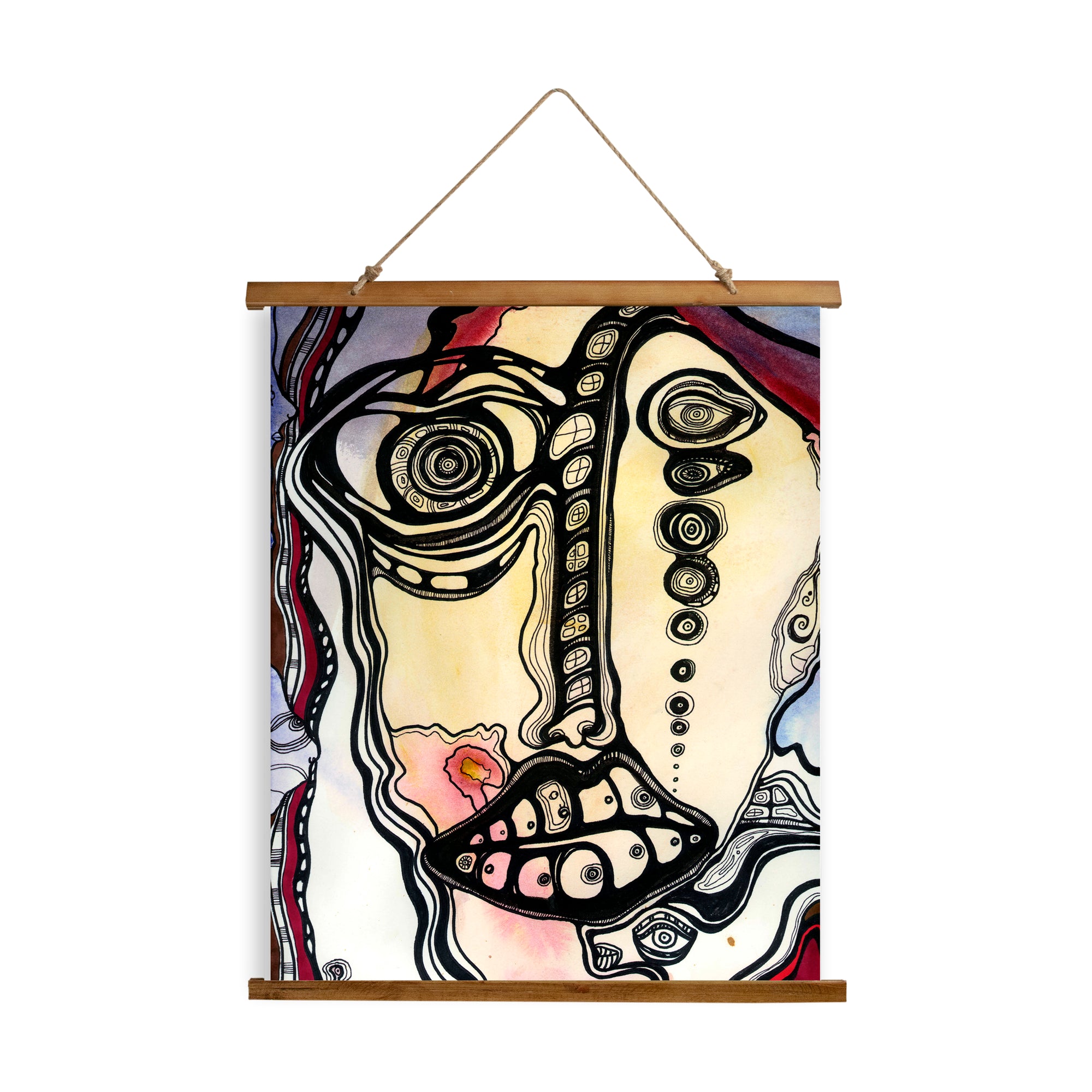 Whimsical Wood Slat Tapestry "New Man"