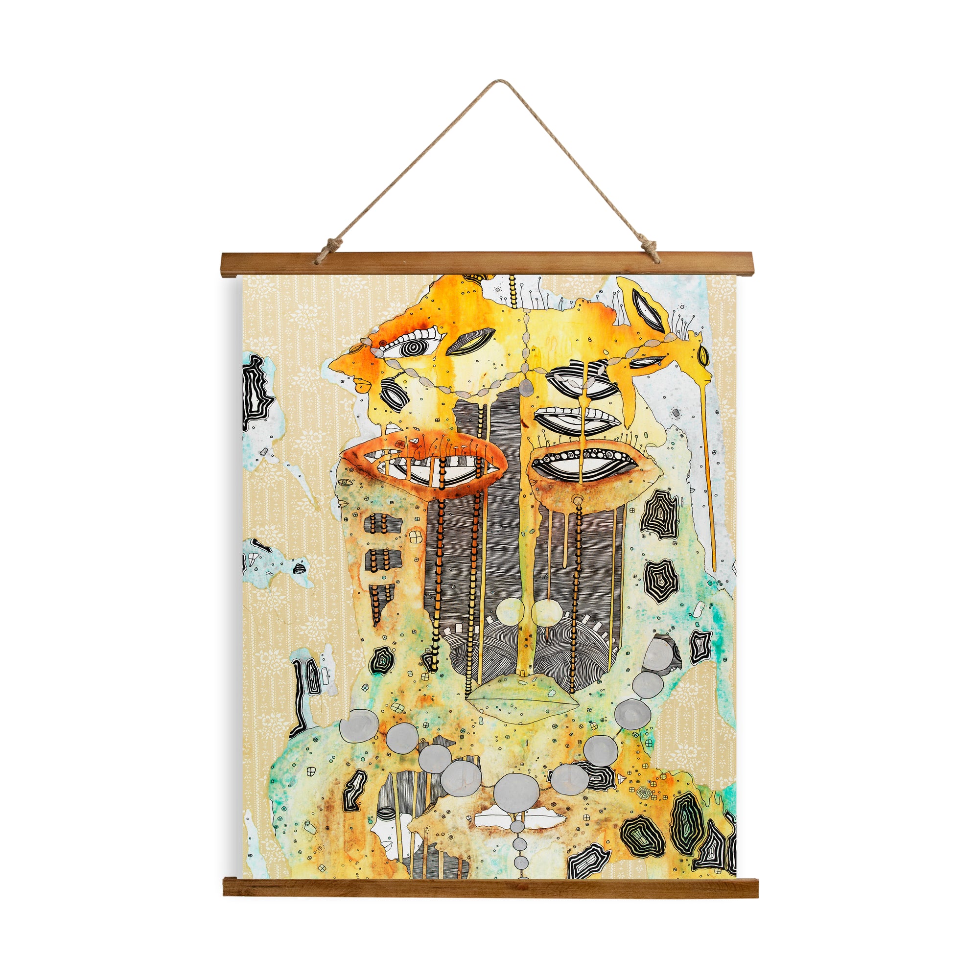 Whimsical Wood Slat Tapestry "Obatala"