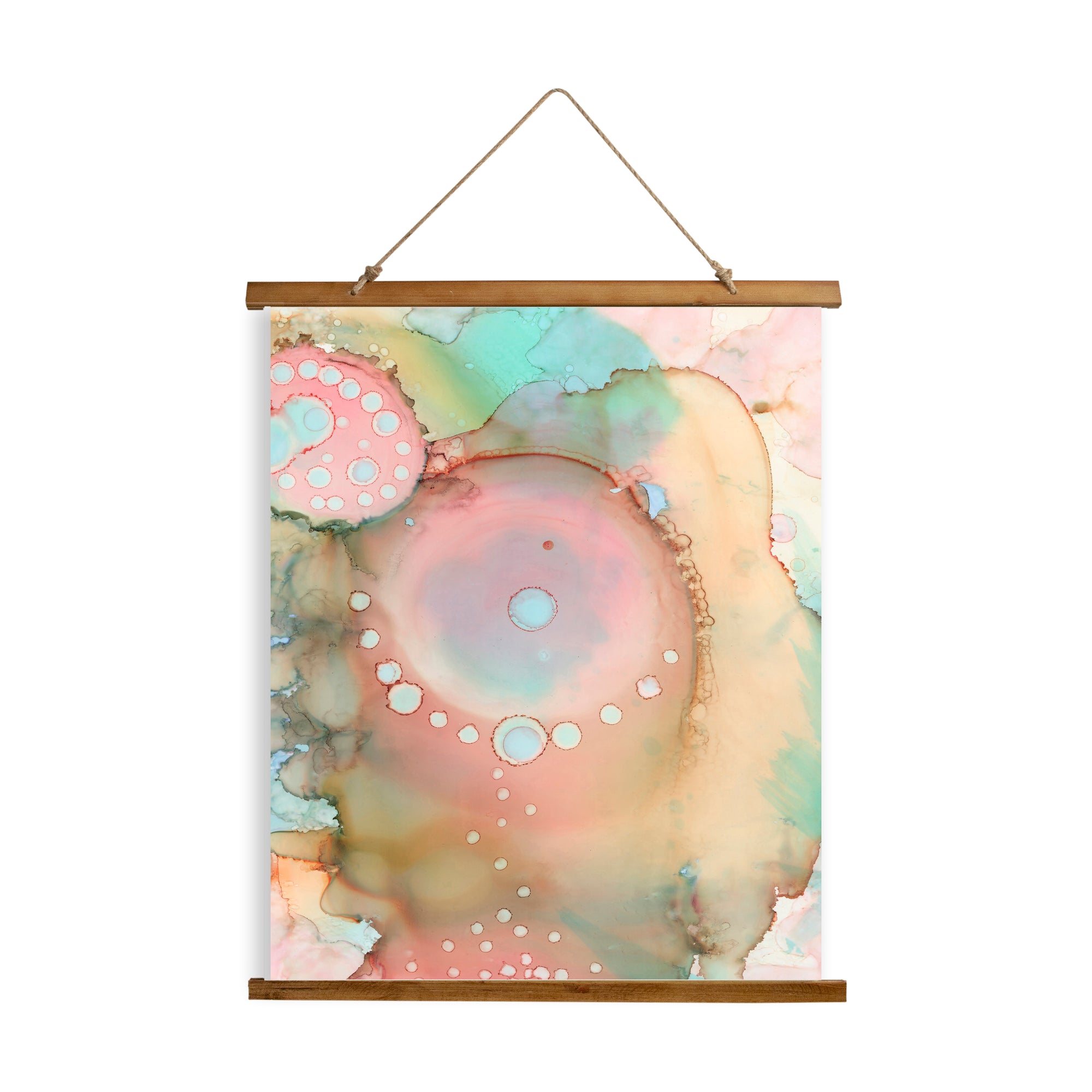 Whimsical Wood Slat Tapestry "Organic in Pastel"