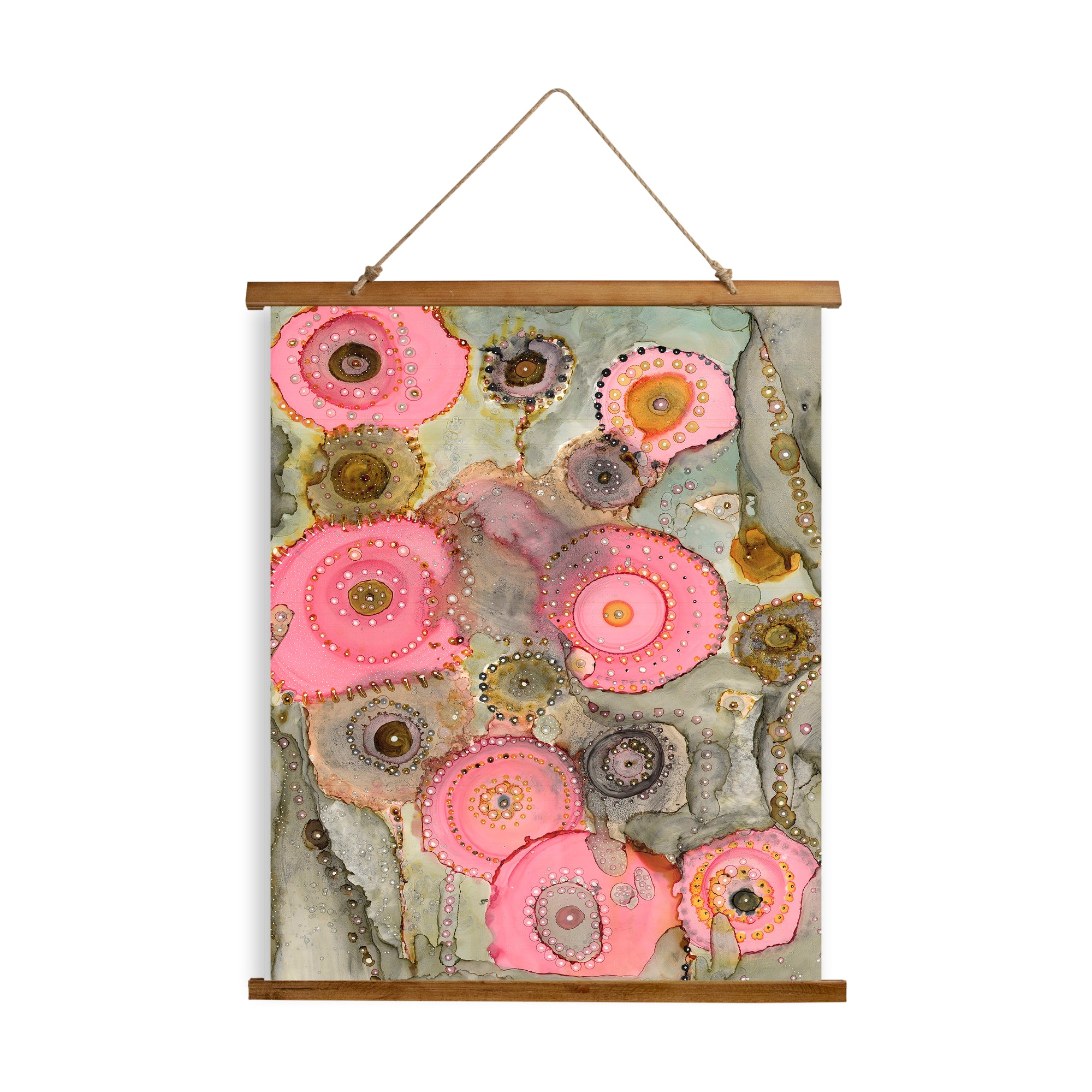 Whimsical Wood Slat Tapestry "Pink Matter"
