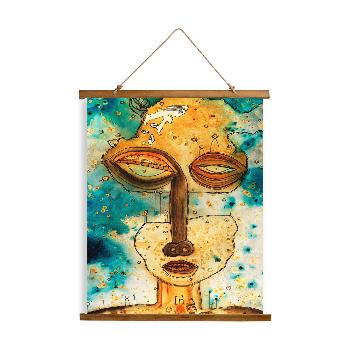 Whimsical Wood Slat Tapestry &quot;Separation Anxiety&quot;