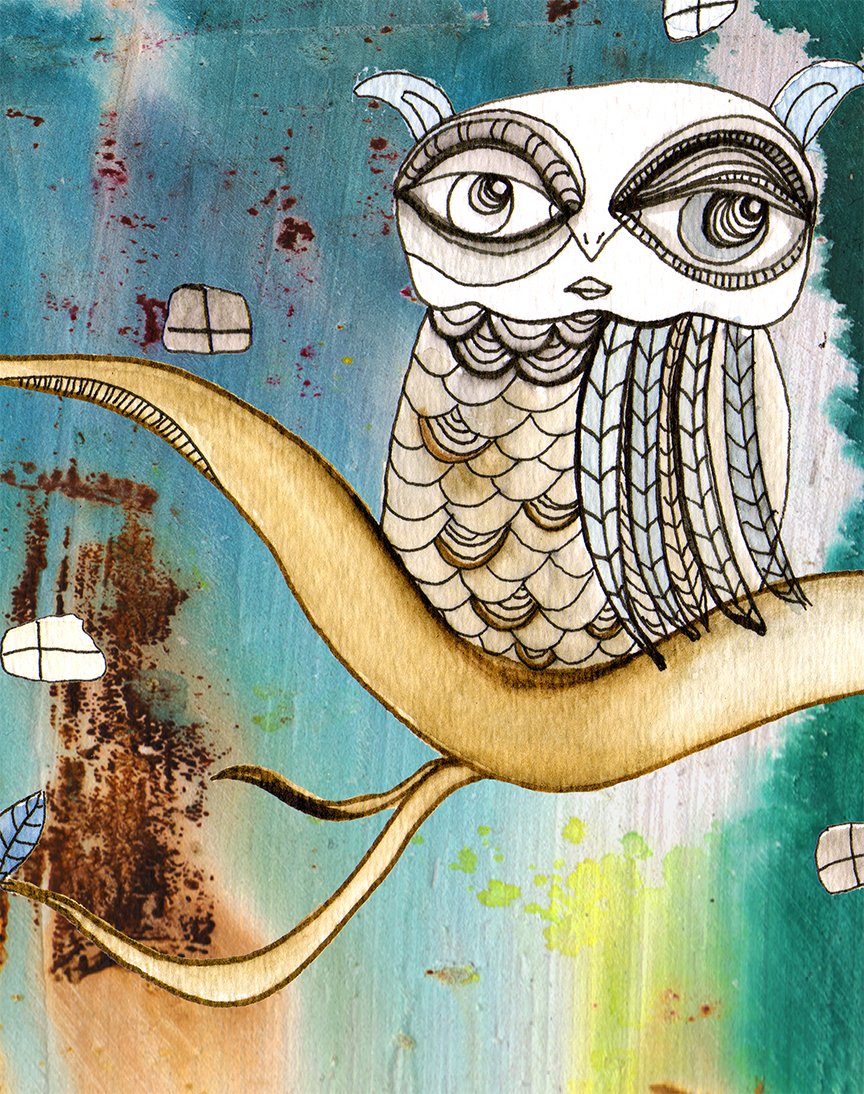 Surreal Owl I curtain by artist C.Cambrea Sincerely Joy