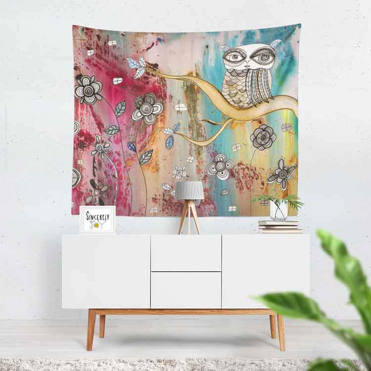 Wall Art Tapestry &#39;Surreal Owl 1&#39;
