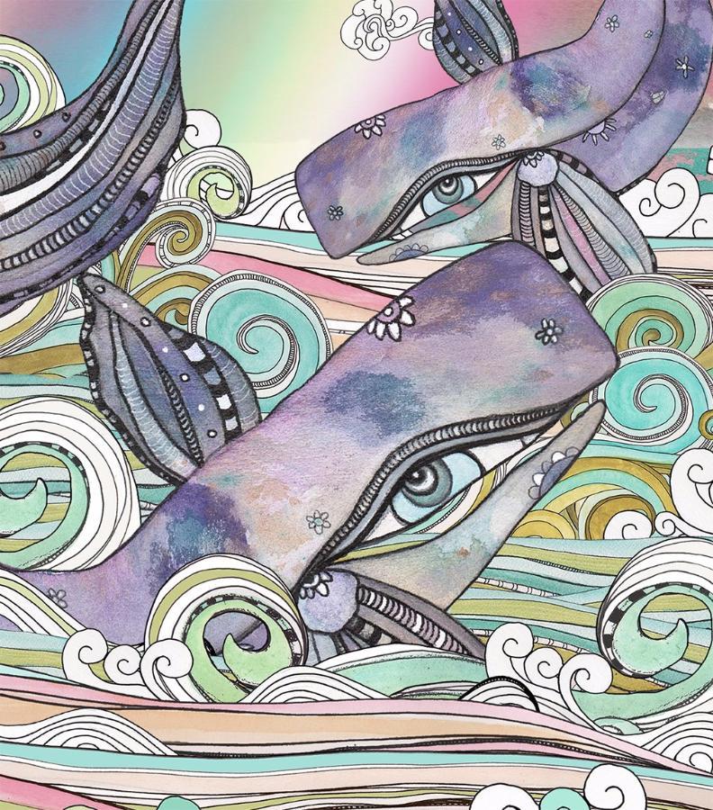 whale art print strawberry beach book