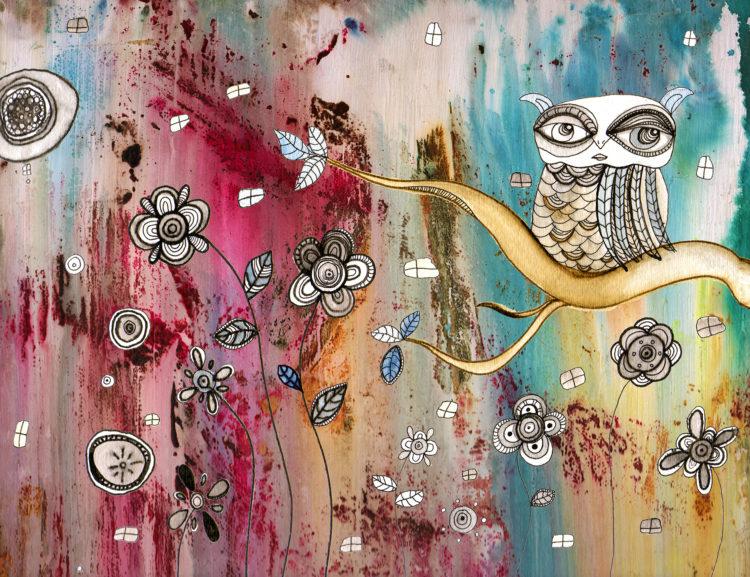 original art surreal owl